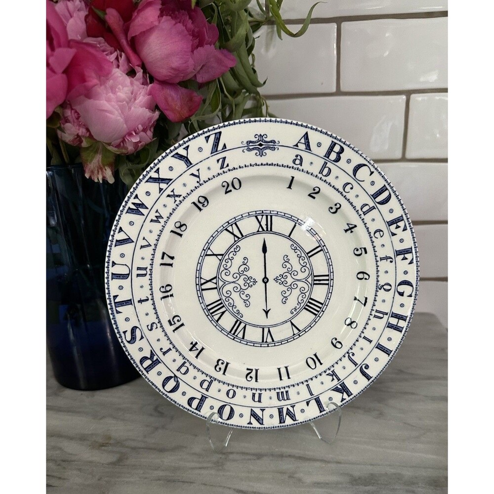 Antique Victorian Adam's Transferware Clock Plate: Blue and White Collectible 8"